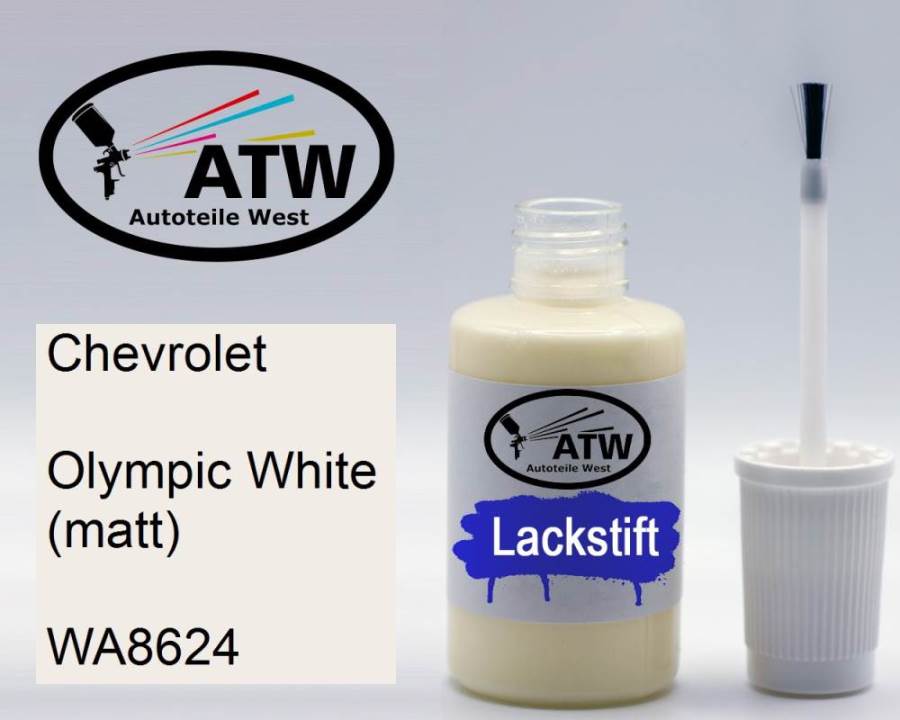 Chevrolet, Olympic White (matt), WA8624: 20ml Lackstift, von ATW Autoteile West.